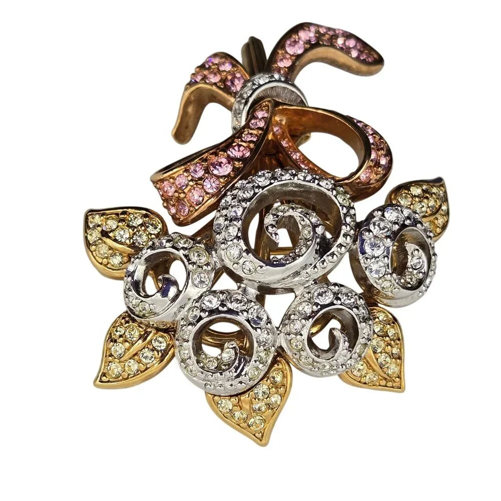 Swarovski Crystal Brooch Flower Bouquet Pink Cancer Awareness Compassion 98 Sign - Picture 4 of 13